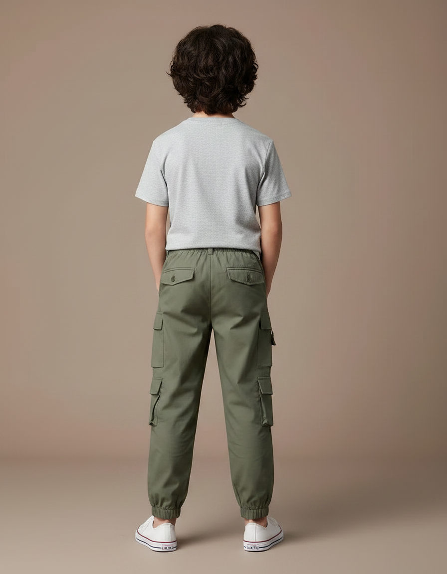 Pantalon Parachute Vert Ample Cargo Coton Garçon - Kaki - vue 2