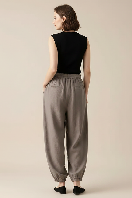 Pantalon Parachute Gris Lin Ample Décontracté Femme - vue 2