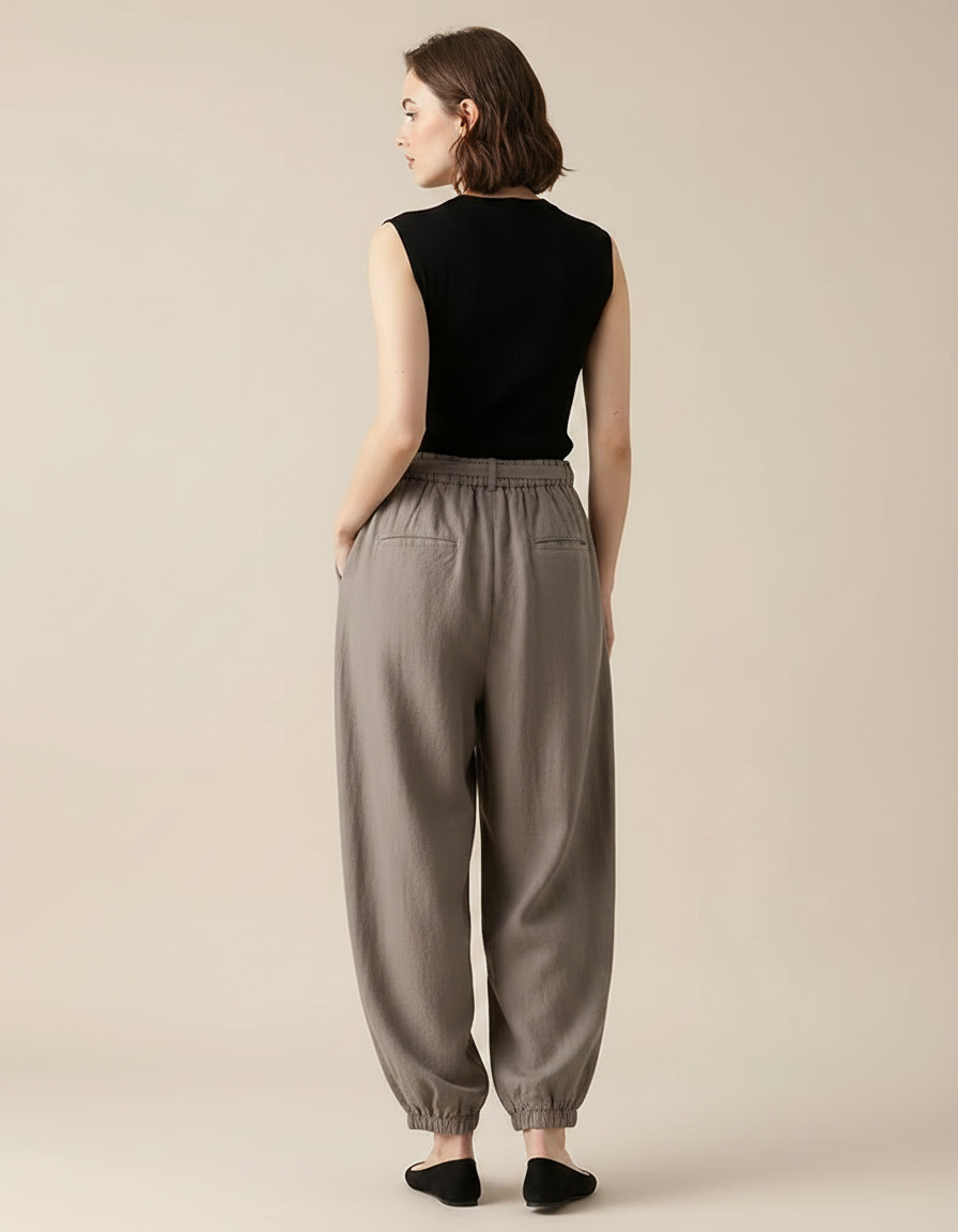 Pantalon Parachute Gris Lin Ample Décontracté Femme - vue 2