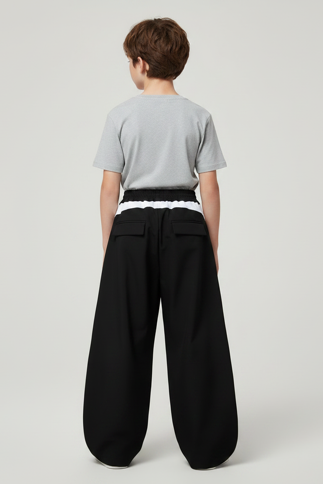 Pantalon Parachute Noir Ample Garçon Streetwear - Polyester - vue 2