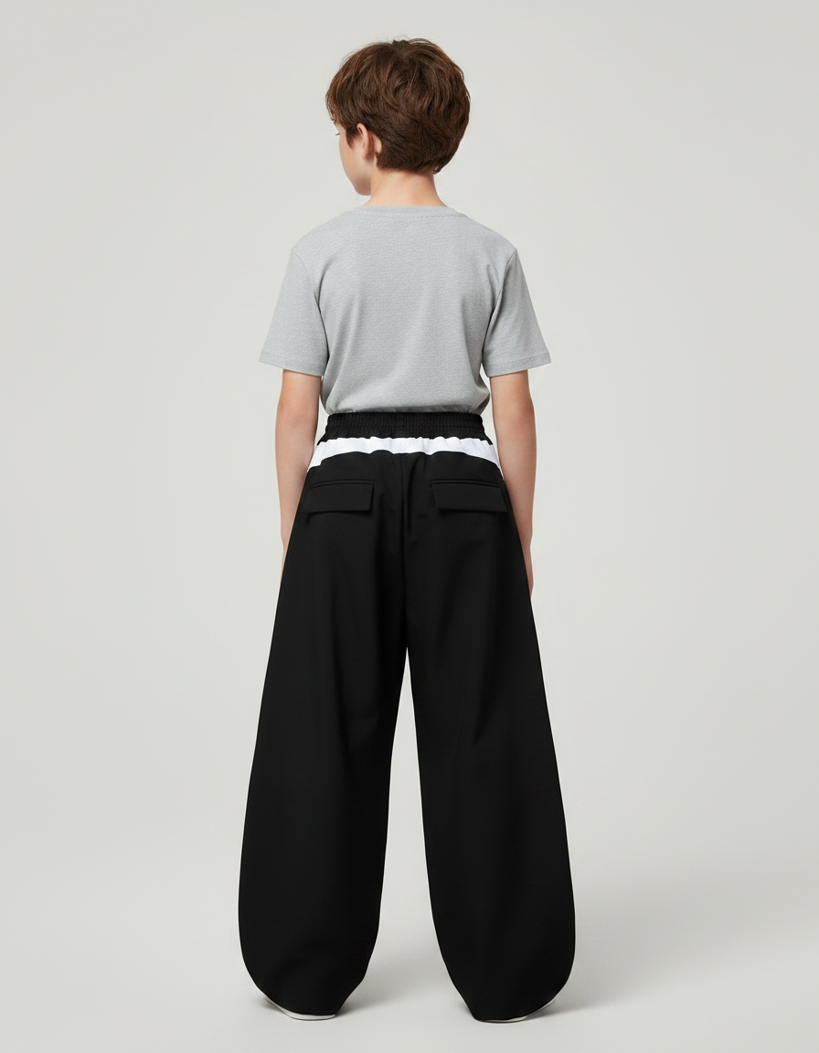 Pantalon Parachute Noir Ample Garçon Streetwear - Polyester - vue 2
