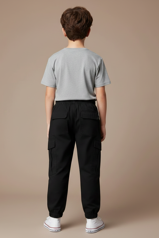 Pantalon Parachute Noir Cargo Coton Enfant Garçon - vue 2