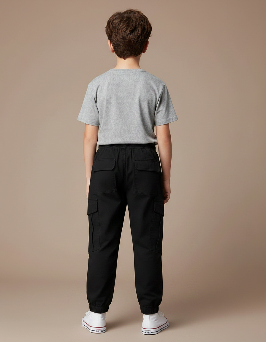 Pantalon Parachute Noir Cargo Coton Enfant Garçon - vue 2