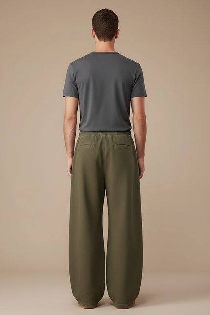 Pantalon Parachute Vert Ample Coton Décontracté Cordon Homme - Kaki - vue 2