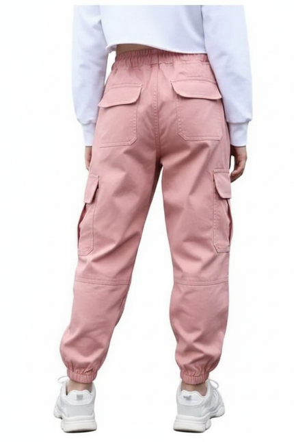 Pantalon Parachute Rose Cargo Ample Enfant Coton