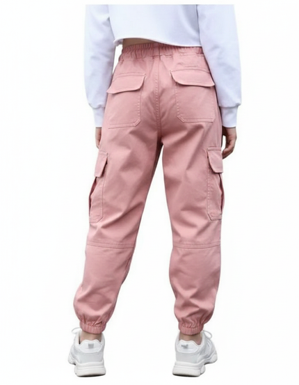 Pantalon Parachute Rose Cargo Ample Enfant Coton