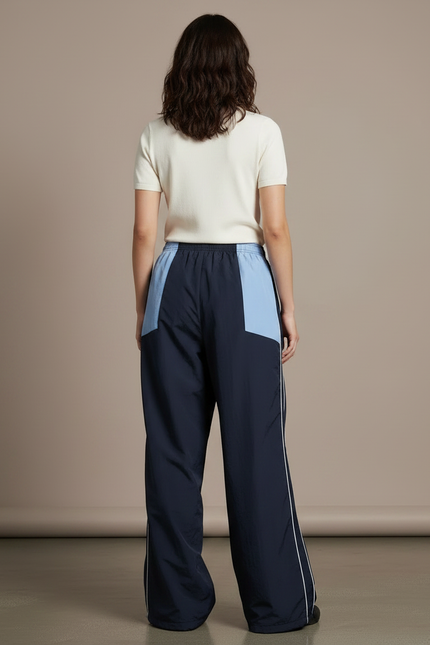 Pantalon Parachute Bicolore Ample Large Sport Décontracté - Marine Polyester - vue 2
