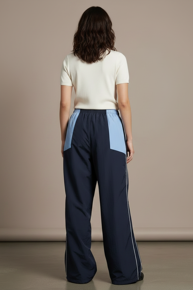 Pantalon Parachute Bicolore Ample Large Sport Décontracté - Marine Polyester - vue 2