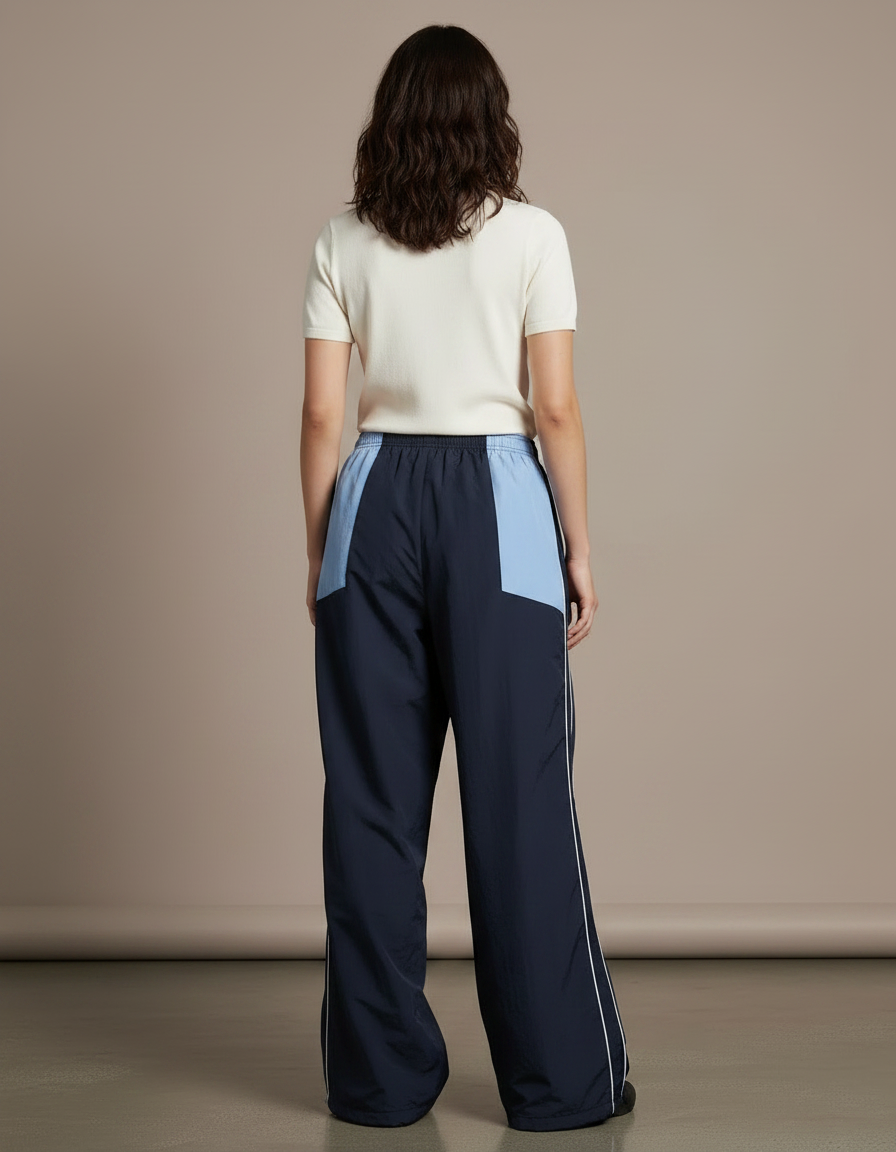Pantalon Parachute Bicolore Ample Large Sport Décontracté - Marine Polyester - vue 2