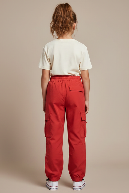 Pantalon Parachute Rouge Ample Cargo Enfant Coton - Polyester - vue 2