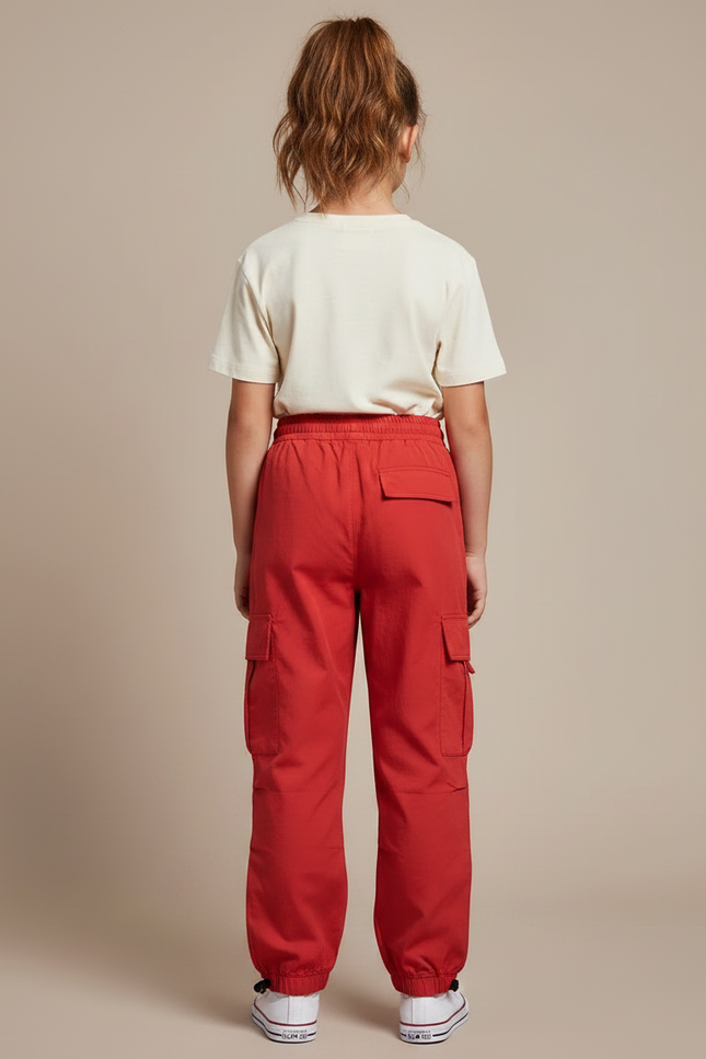 Pantalon Parachute Rouge Ample Cargo Enfant Coton - Polyester - vue 2