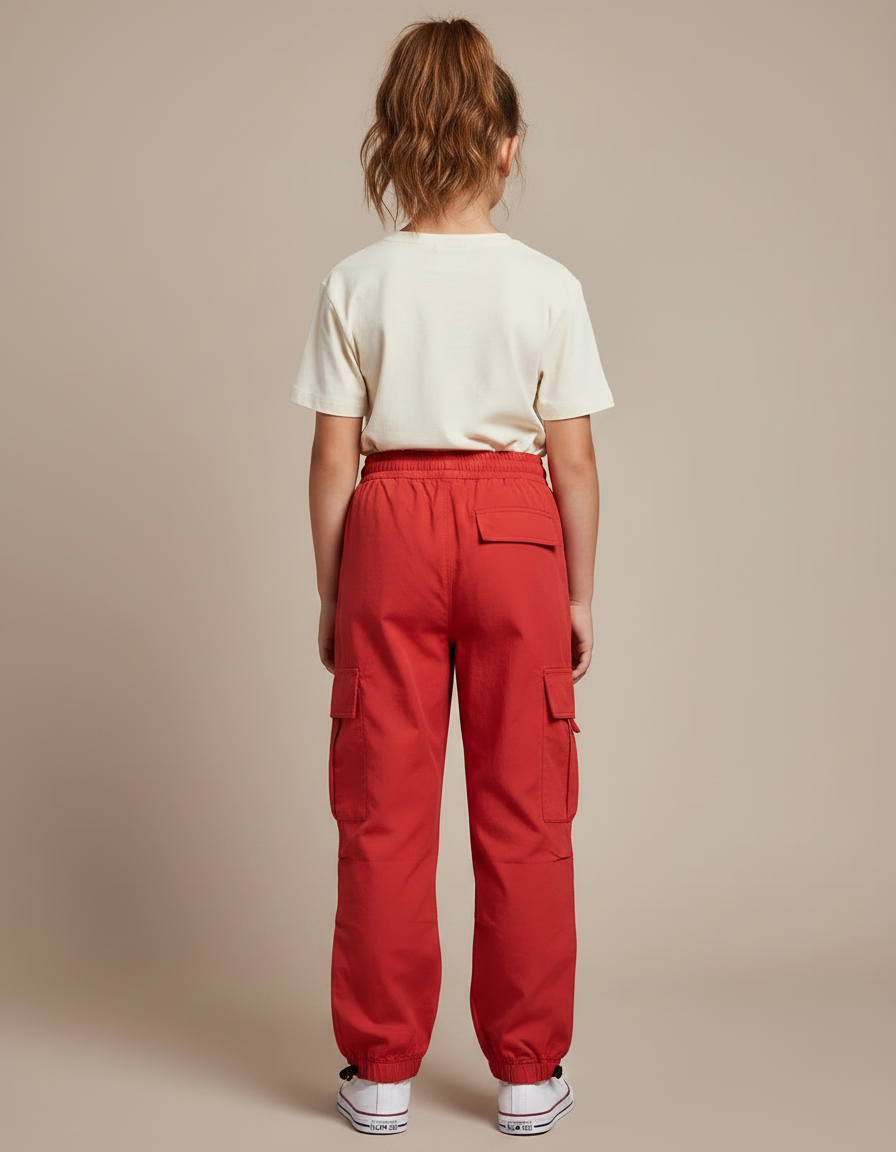 Pantalon Parachute Rouge Ample Cargo Enfant Coton - Polyester - vue 2