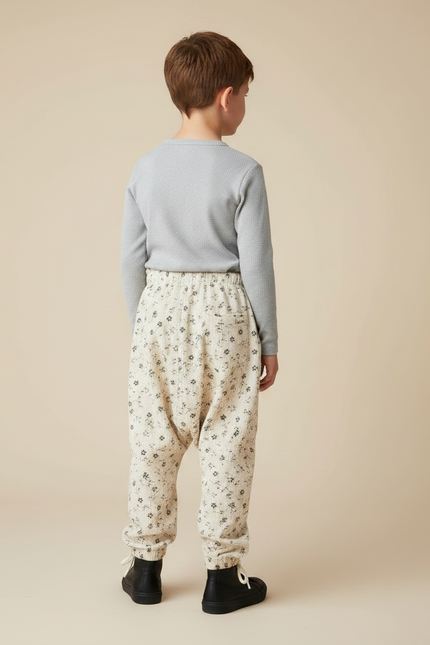 Pantalon Parachute Crème Côtelé Fleuri Ample Enfant - Beige Cordé - vue 2