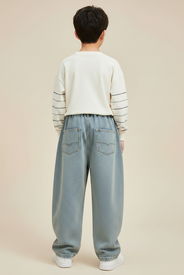 Pantalon Parachute Denim Bleu Ample Garçon Décontracté - Jean - vue 2