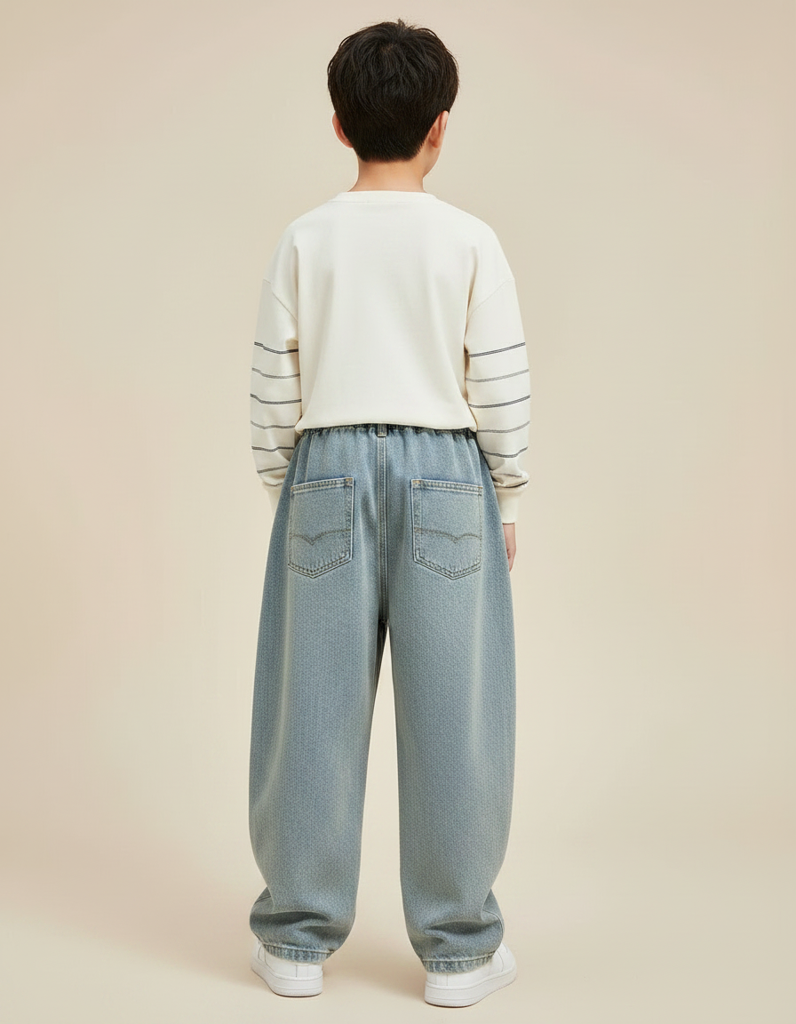 Pantalon Parachute Denim Bleu Ample Garçon Décontracté - Jean - vue 2