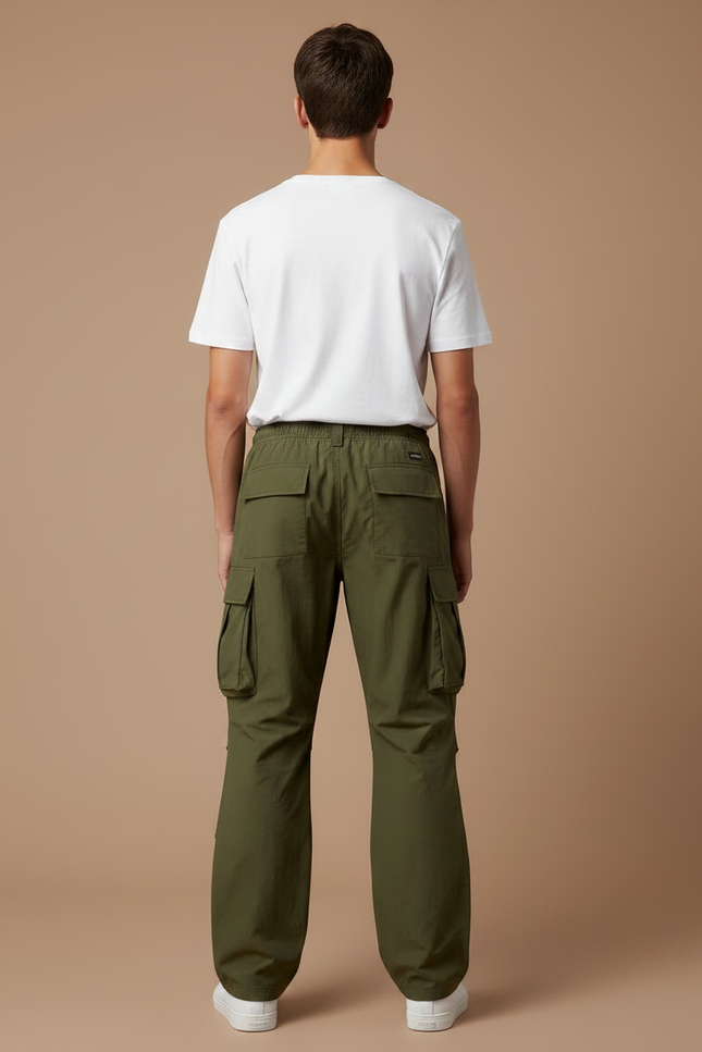 Pantalon Parachute Vert Cargo Ample Poches Multiples Homme - Polyester - vue 2