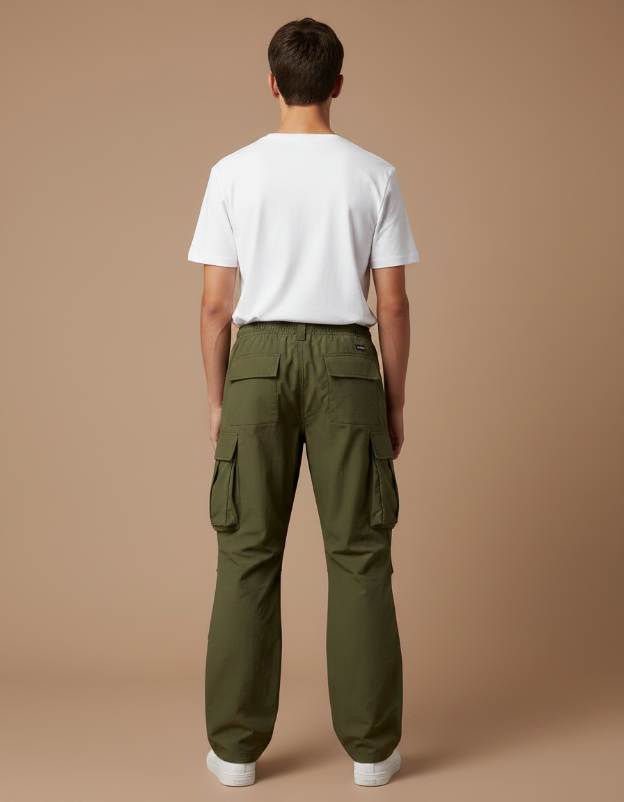 Pantalon Parachute Vert Cargo Ample Poches Multiples Homme - Polyester - vue 2