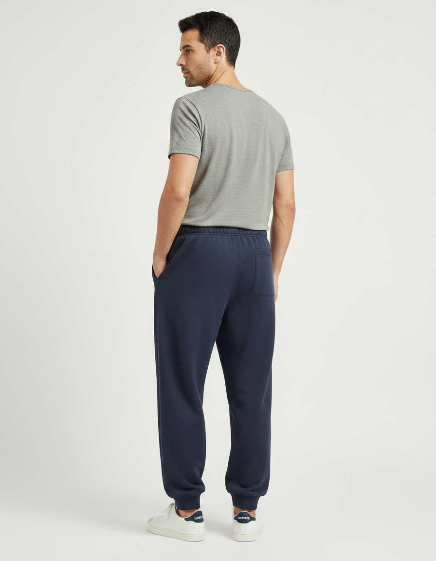 Pantalon Parachute Bleu Marine Molletonné Ample Homme - vue 2