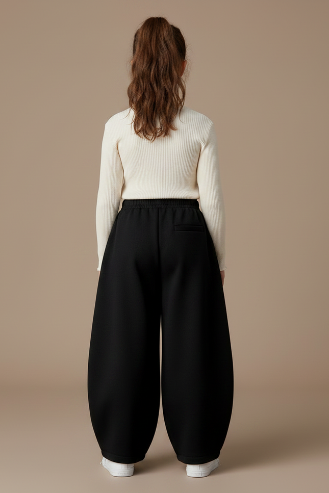 Pantalon Parachute Noir Ample Enfant Hiver - Molleton - vue 2
