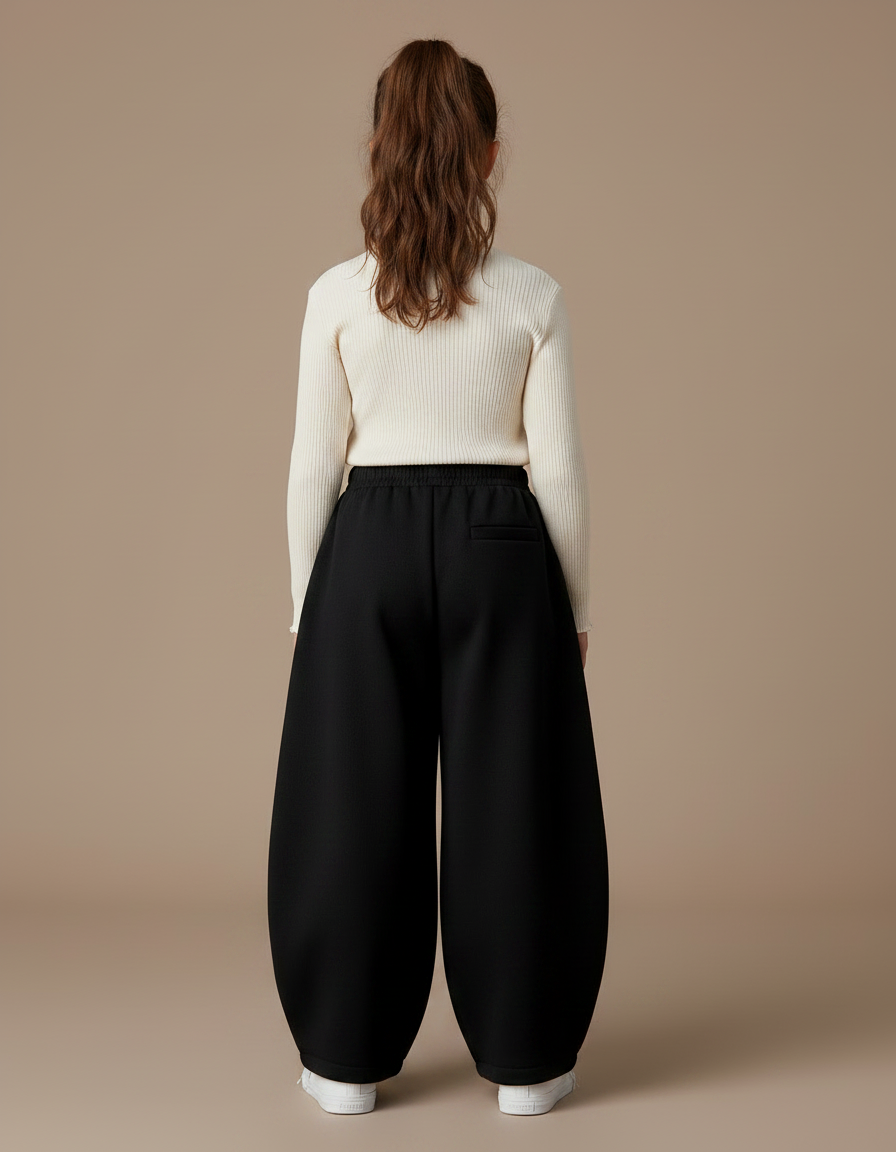 Pantalon Parachute Noir Ample Enfant Hiver - Molleton - vue 2
