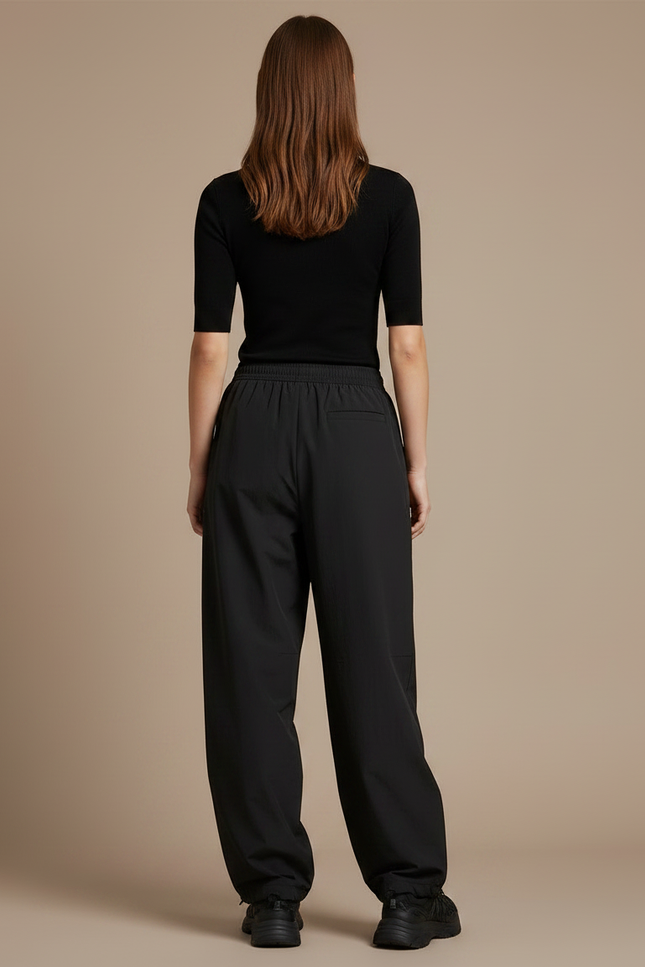 Pantalon Parachute Noir Ample Fluide Décontracté - Polyester - vue 2