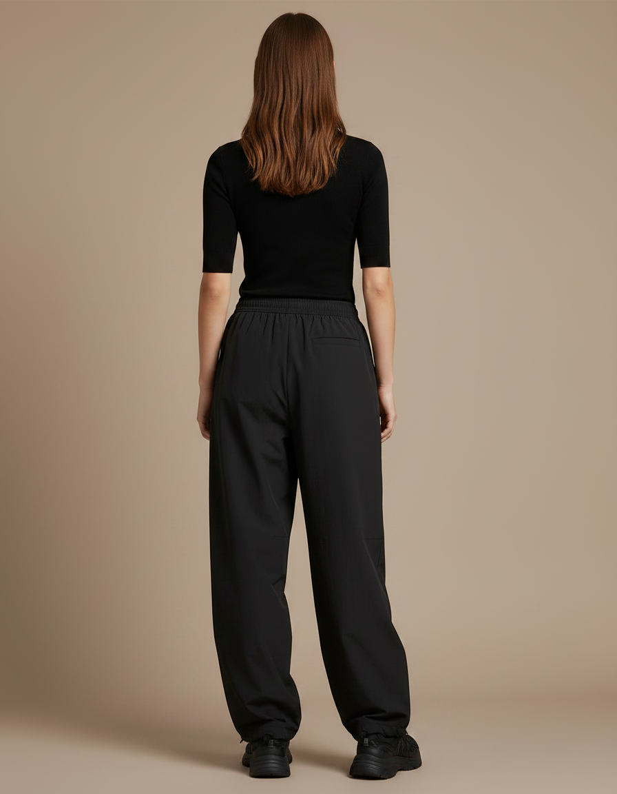 Pantalon Parachute Noir Ample Fluide Décontracté - Polyester - vue 2