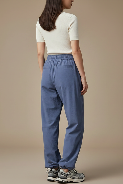 Pantalon Parachute Bleu Ample Ceinture Sport Femme - Polyester - vue 2