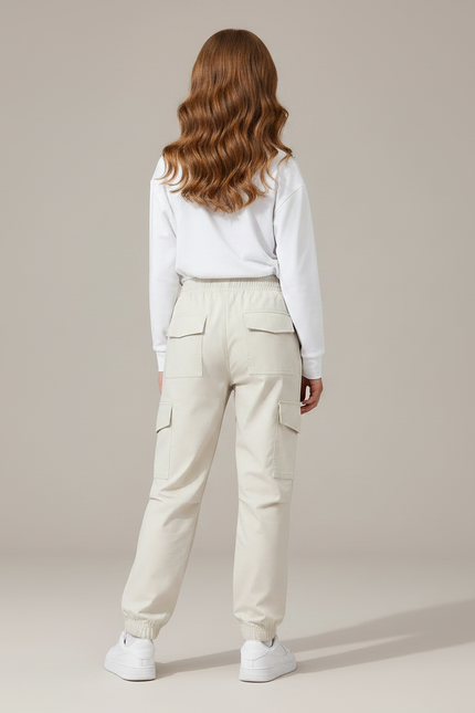 Pantalon Parachute Beige Ample Cargo Fille Décontracté Léger - Polyester - vue 2
