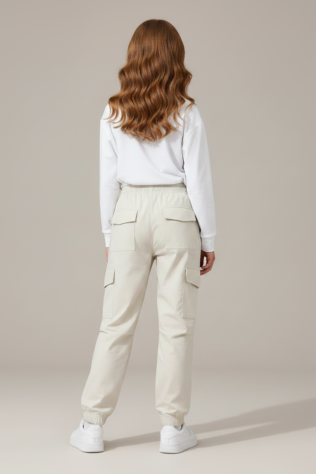 Pantalon Parachute Beige Ample Cargo Fille Décontracté Léger - Polyester - vue 2