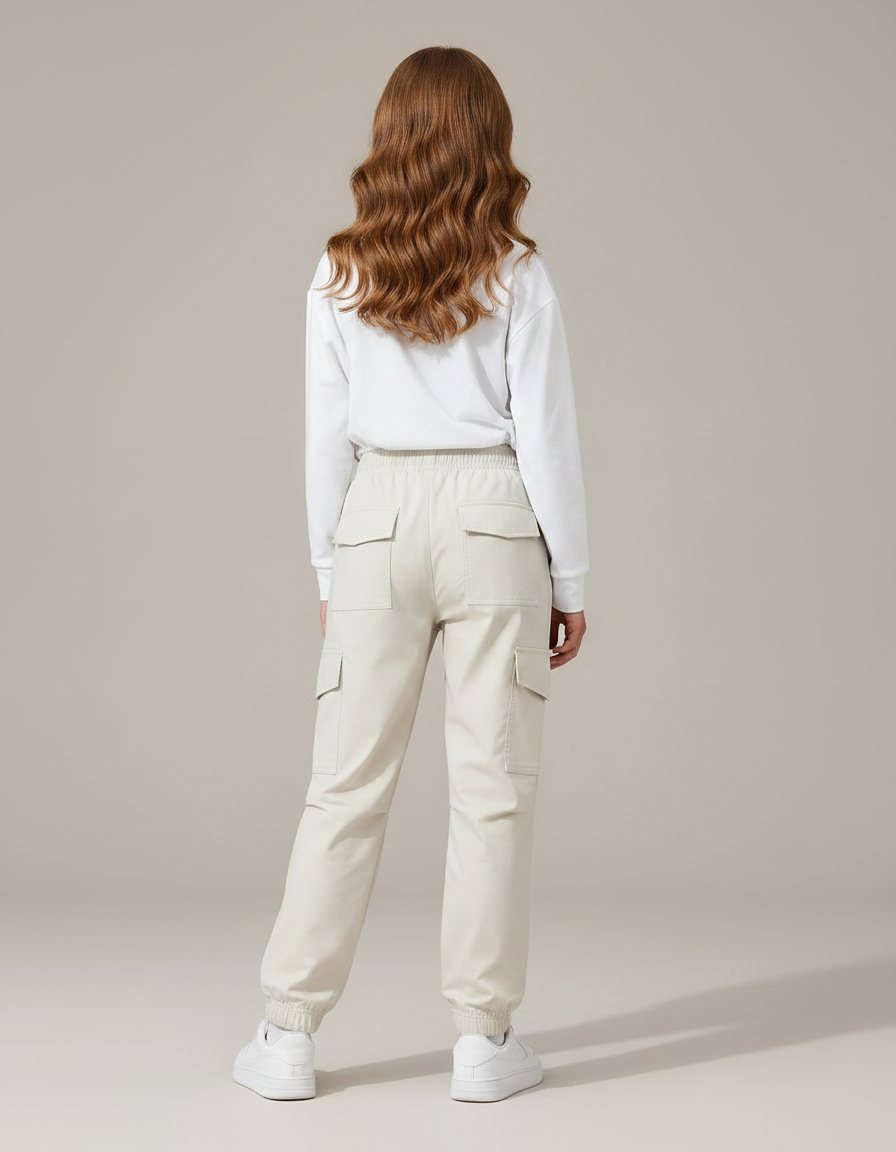 Pantalon Parachute Beige Ample Cargo Fille Décontracté Léger - Polyester - vue 2