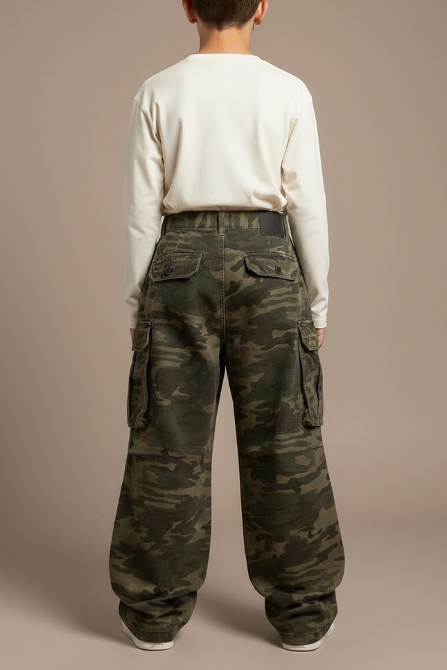 Pantalon Parachute Camouflage Ample Cargo Unisexe Coton - Imprimé - vue 2