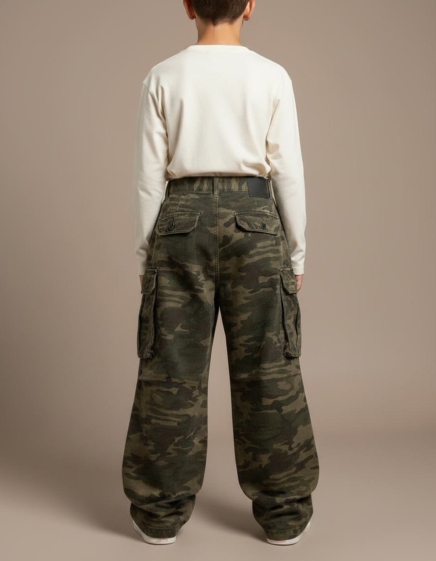 Pantalon Parachute Camouflage Ample Cargo Unisexe Coton - Imprimé - vue 2