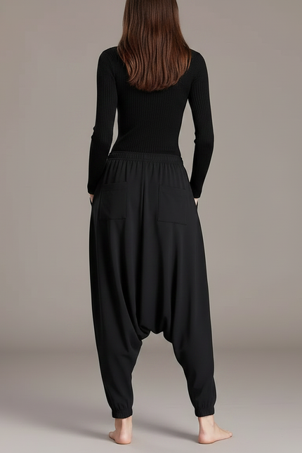 Pantalon Parachute Noir Ample Harem Fluide Confortable - Polyester - vue 2