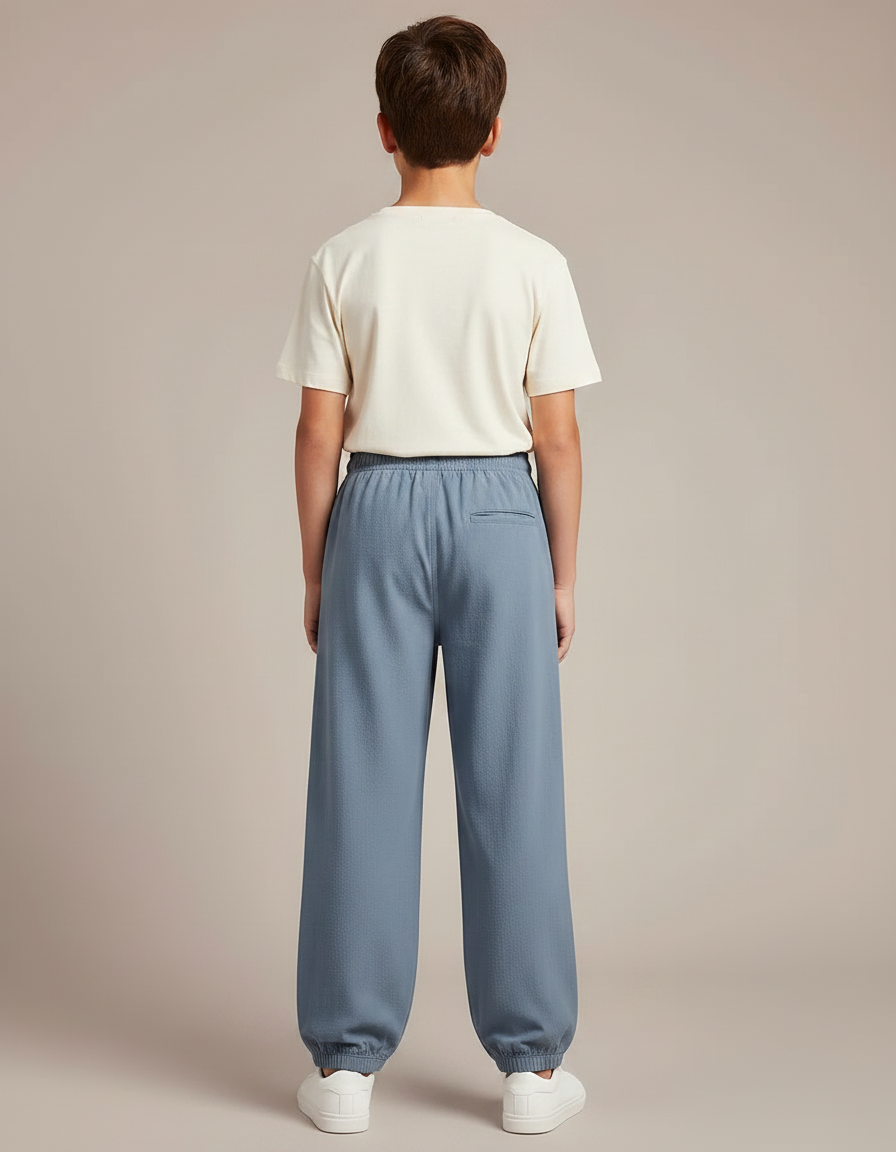 Pantalon Parachute Garçon Resserré Aux Chevilles Toile Streetwear - Bleu Lin - vue 2