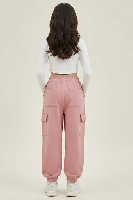 Pantalon Parachute Rose Ample Cargo Coton Fille - Molleton - vue 2