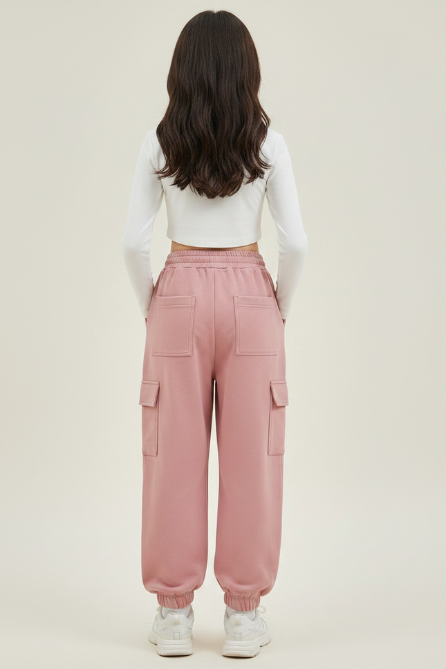 Pantalon Parachute Rose Ample Cargo Coton Fille - Molleton - vue 2