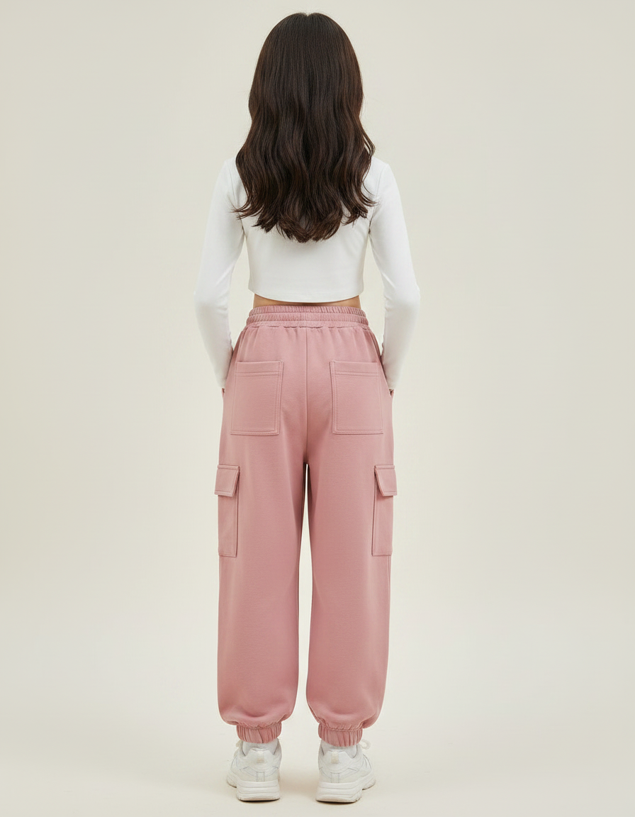 Pantalon Parachute Rose Ample Cargo Coton Fille - Molleton - vue 2