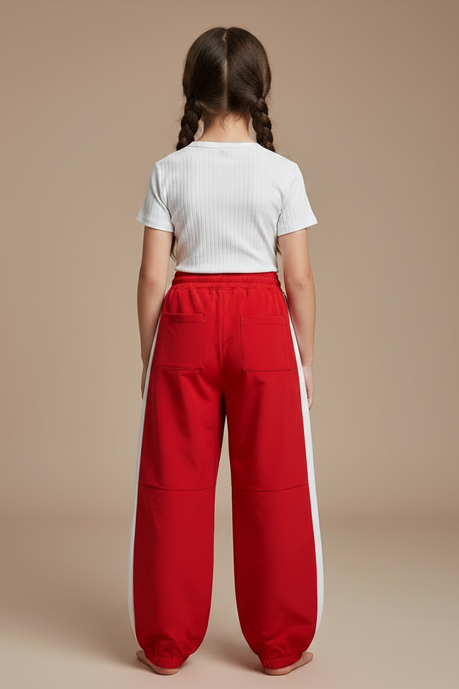 Pantalon Parachute Rouge Ample Fille Décontracté Sportif - Polyester - vue 2