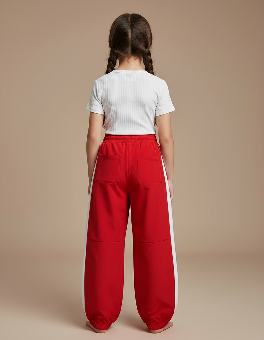 Pantalon Parachute Rouge Ample Fille Décontracté Sportif - Polyester - vue 2