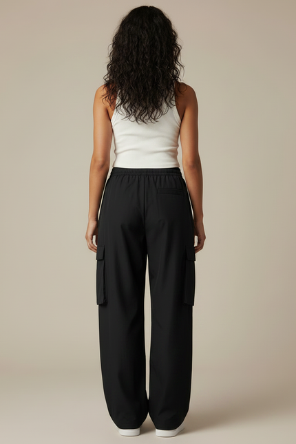 Pantalon Parachute Femme Noir Cargo Nylon - Polyester - vue 2