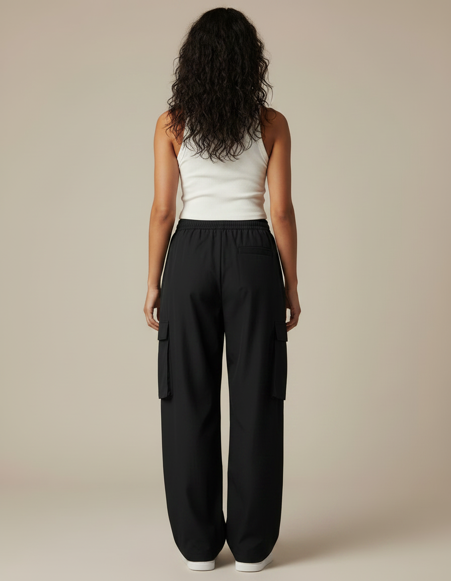 Pantalon Parachute Femme Noir Cargo Nylon - Polyester - vue 2