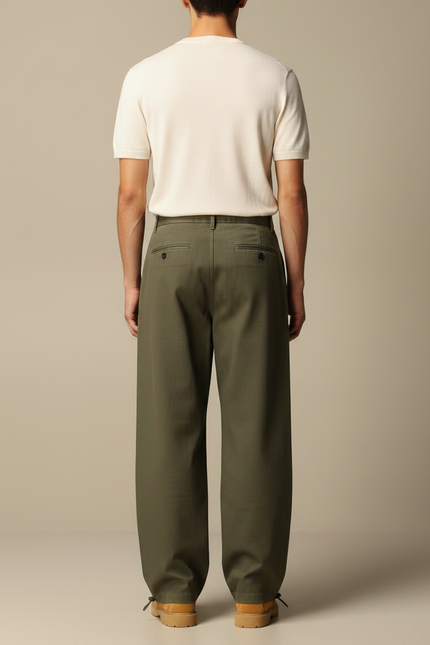 Pantalon Parachute Vert Ample Coton Décontracté Homme - Kaki - vue 2