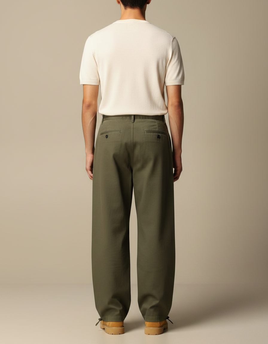 Pantalon Parachute Vert Ample Coton Décontracté Homme - Kaki - vue 2
