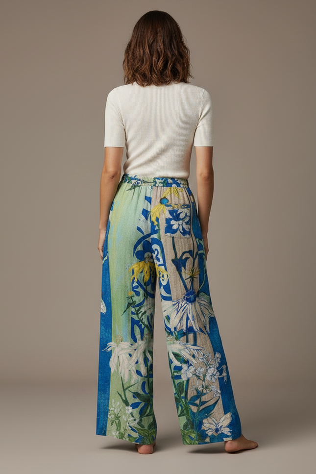 Pantalon Parachute Fluide Imprimé Floral Ample Décontracté - Multicolore Lin - vue 2