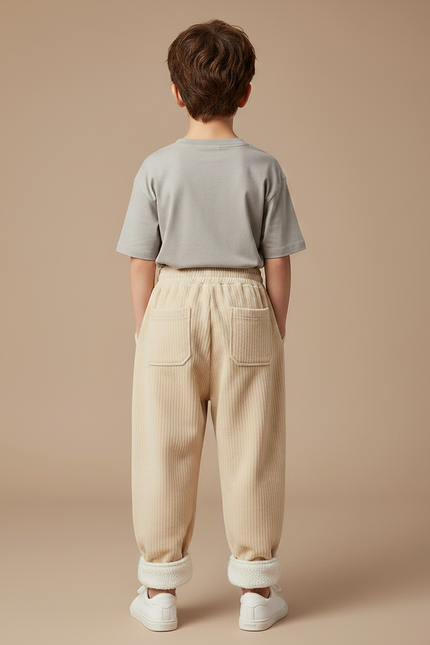 Pantalon Parachute Beige Côtelé Doublé Chaud Enfant - Cordé - vue 2