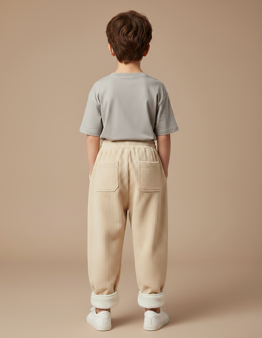 Pantalon Parachute Beige Côtelé Doublé Chaud Enfant - Cordé - vue 2