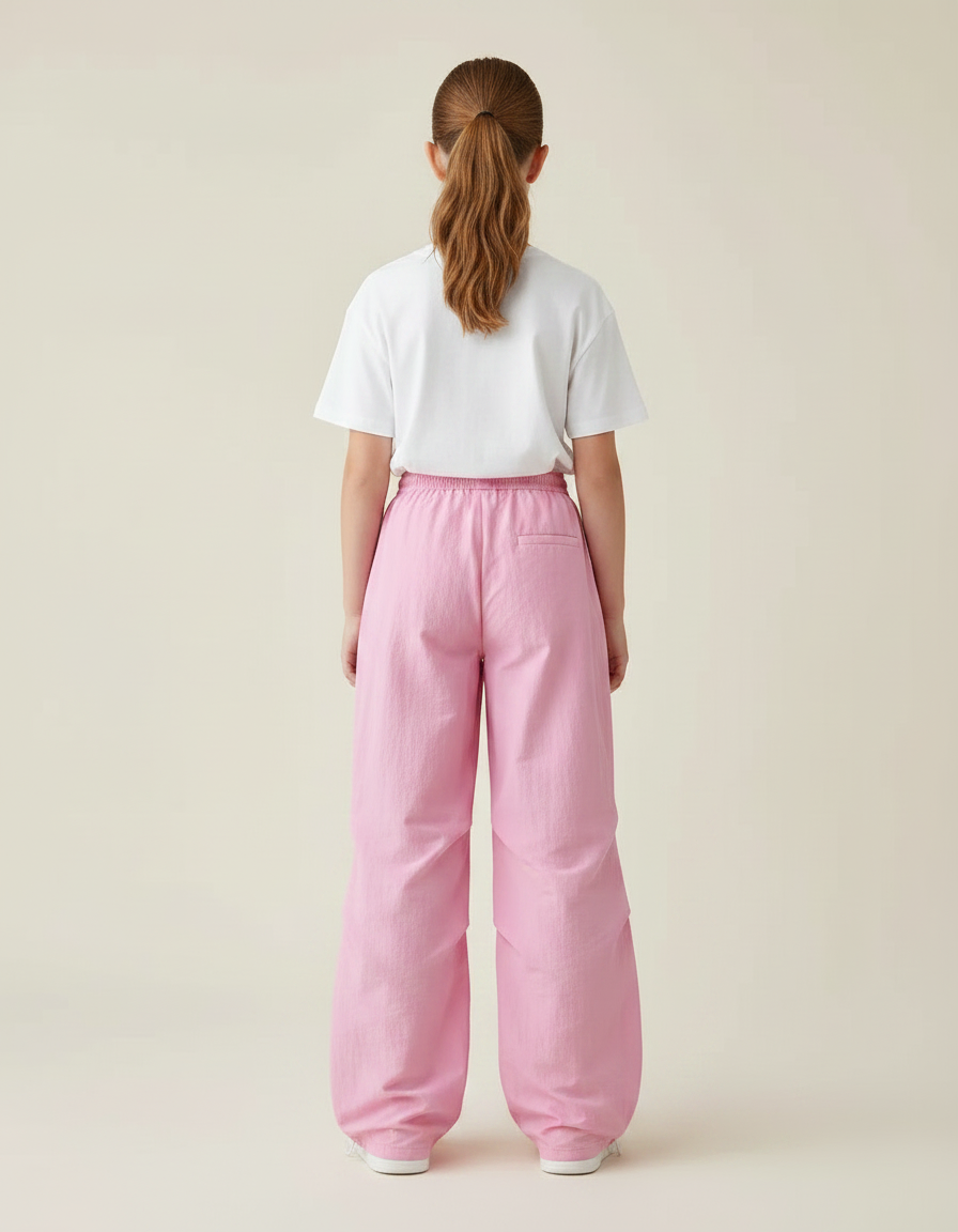 Pantalon Parachute Rose Ample Cordon Fluide Femme - Polyester - vue 2