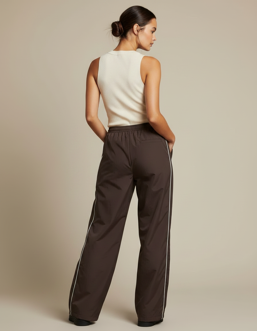 Pantalon Parachute Marron Ample Streetwear Sportif Cordon - Polyester - vue 2
