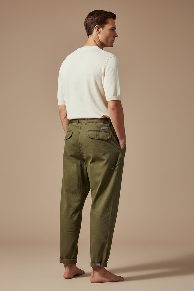 Pantalon Parachute Homme Kaki Large Toile - Coton - vue 2