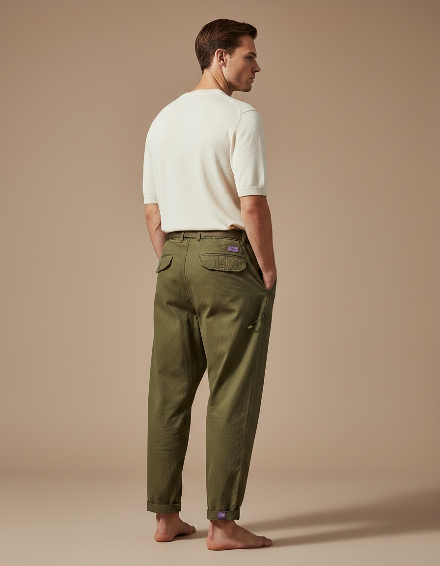 Pantalon Parachute Homme Kaki Large Toile - Coton - vue 2